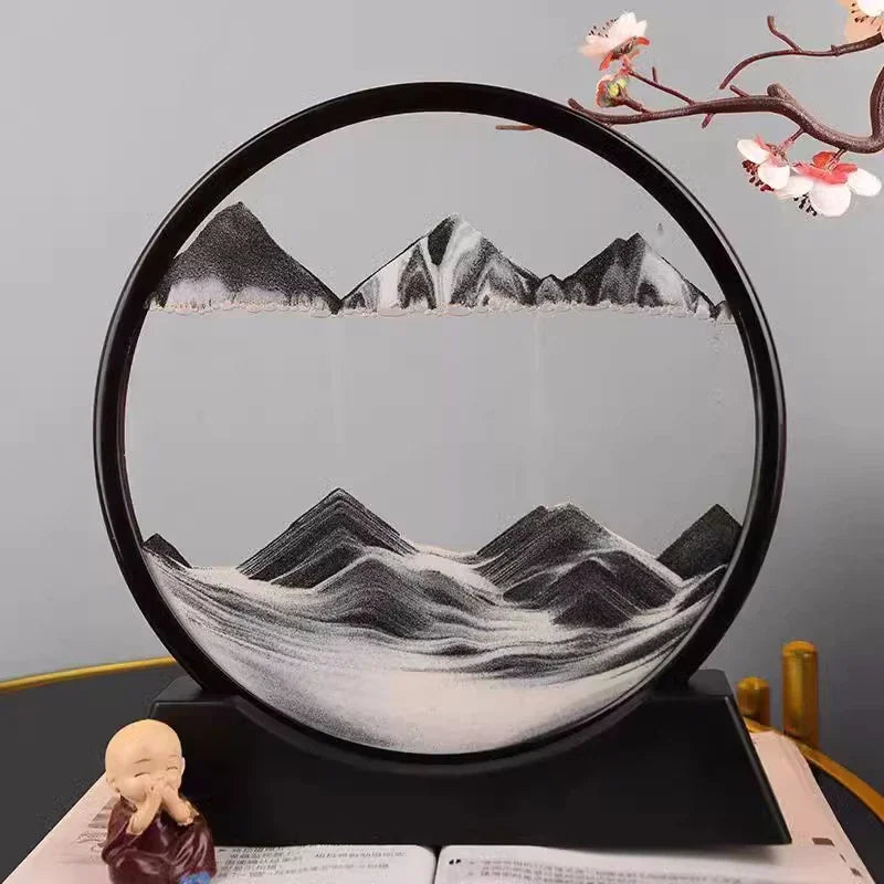 - Dynamic 3D Sand Art – Flowing Deep Sea Round Glass Display